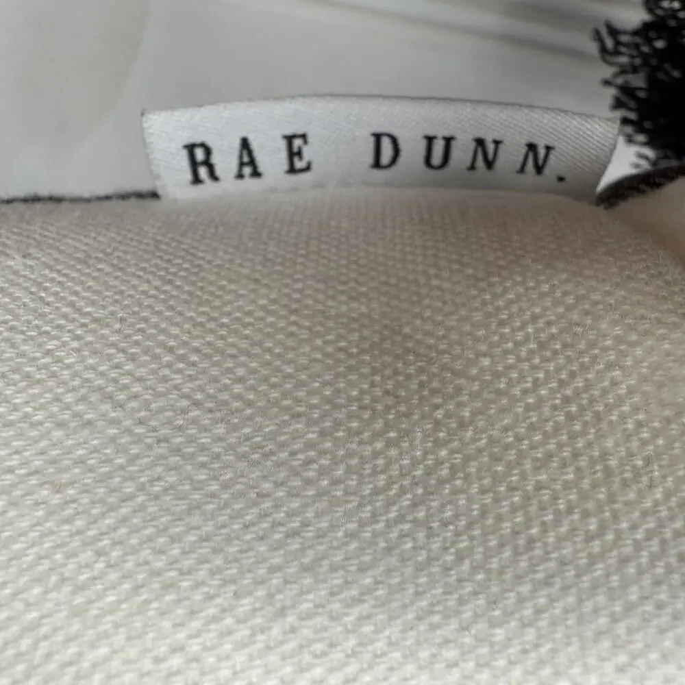 Rae Dunn BLESSED Throw Pillow Black White Plaid Tassel Farmhouse Accent Cushion